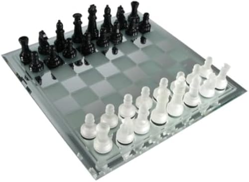 Avant-Garde juego de ajedrez de vidrio esmerilado negro con tablero de espejo