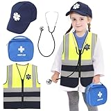 Kyson Kids EMT Costume Set Paramedic Costume Kit 4 Pcs Including Hat,Vest,Stethoscope,First Aid Bag for Halloween Career Day (Set A)