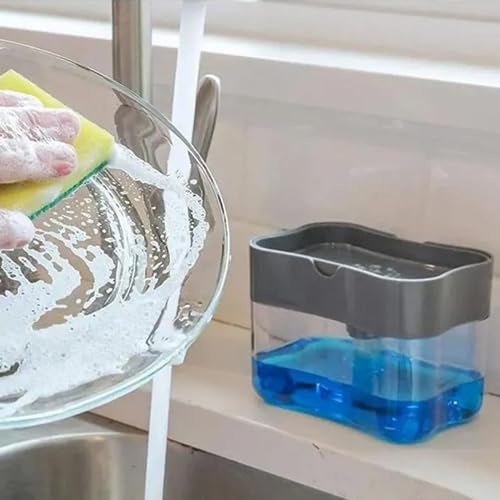 Dispenser Detergente 2 em 1 Esponja Limpeza Louça Dosador 380ml Premium NOTYAZ