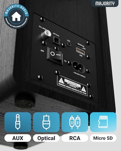 MAJORITY D40 Bluetooth Lautsprecher Boxen | 60W 2.0 Aktivlautsprecher | Studio Monitor mit 4"-Treiber | Regallautsprecher für HiFi Stereo mit Optischer, RCA-, USB- und AUX-Eingang | Fernbedienung – Bild 6