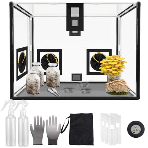 Mushroom Mycology Large Still Air Box 31.5X 20.5X 20.5 inch Professional-Grade Grow Tent with Flow Hood & Monotub Kit Mushroom Planting Bag Tent Kit for Spores Horticulture Supplies Home Scientists