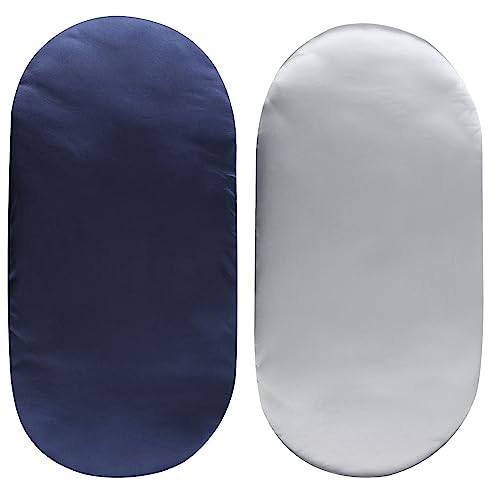 Image of Satin Bassinet Sheet Set 2 Pack Ultra Soft Silk Fit for Rectangle, Hourglass, Oval Bassinet Mattress Protect for Baby Hair and Skin Cradle or Bassinet Sheets, Lt Grey & Navy