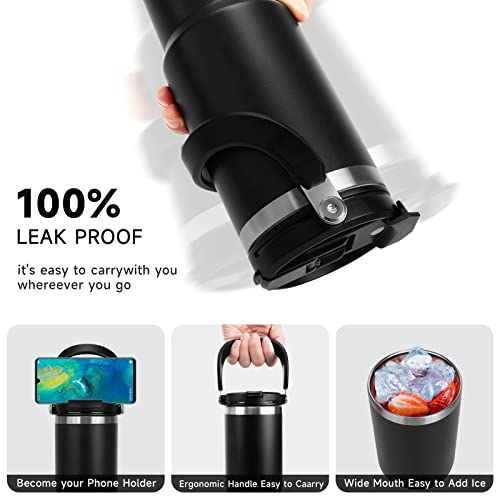 30 Oz Tumbler With Lid And Straw, Insulated Stainless Steel Tumbler Vacuum Leak Proof Bottle Reusable Coffee Mugs Boba Cup For Women Men, Water Bottle For Hot And Cold Beverages Thermos (Black) #TOP3