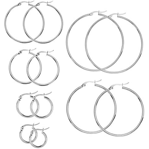 Senmaid 6 Pairs Stainless Steel Large Hoop Earrings Set for Girls Women,Silver Cover