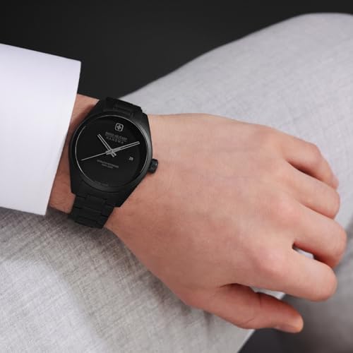Image of Swiss Military Hanowa Pioneer Stealth Black Round Dial Swiss Made Analog Watch for Men | SMWGH0004130