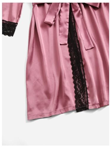 Image of GORGLITTER Women's 5 Piece Floral Print Satin Silk Pajama Set Nightgown Robe Cami Shorts Sleepwear Pj Sets