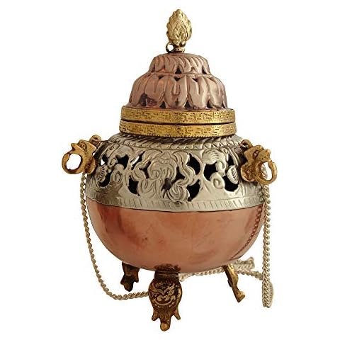 Bitto Samra Censer Incense Burner, White Metal Copper, Height 12 cm, Diam. 8 cm Cover