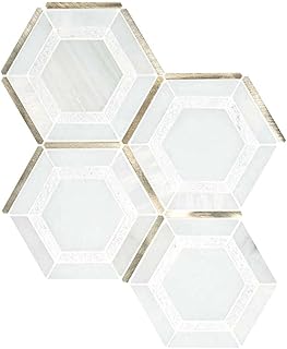 Medici Gold Geometric Pattern Hexagon Mosaic Tile 9 SFT/Case, (10 Pcs)