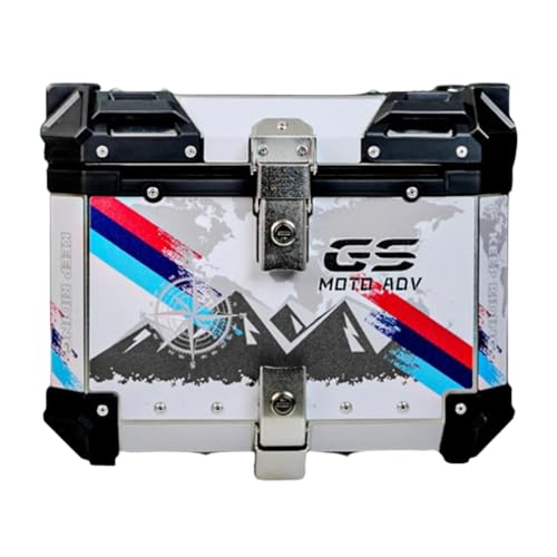 Image of Aluminium Top Box 45L with Backrest | Motorcycle Rear Storage Luggage Box | White GS Graphics | Universal Fit