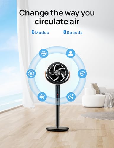 Dreo 43 Inch Smart Standing Fan for Bedroom, 100ft Strong Airflow Fan, DC Motor Silent Floor Fans, 120°+105° Oscillating Pedestal Fans with 12H Timer, 6 Modes, WiFi/Alexa/Remote Control - Image 4