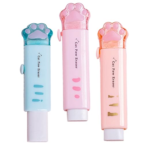 OUNONA 1セット 猫の 足跡 消しゴム 伸縮式 楽しい 消しゴム かわいい カチッ 猫 小さい パーティー 掃除 愛らしい ペット 漫画 爪 白 ゴム 用 ミニ スタイル ピンク 学校 用品 ゴム 3個