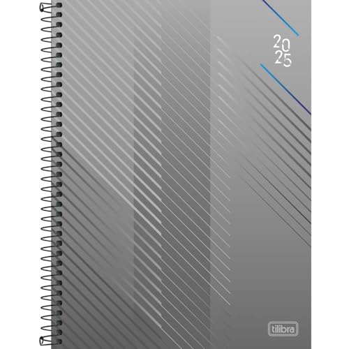 Tilibra - Agenda Executiva Espiral Di&aacute;ria 20 x 27,5 cm Spot 2025 - Cinza e Azul