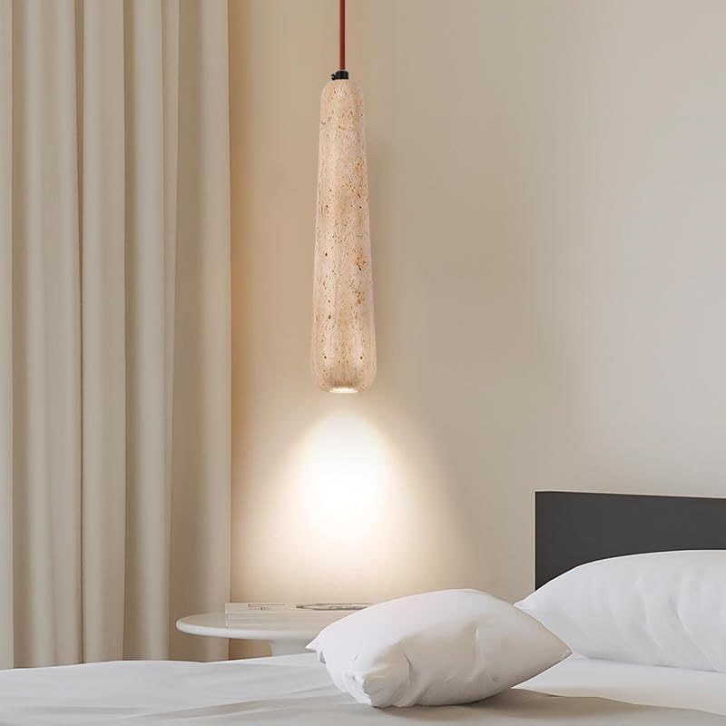 Vista 6 de Luces colgantes modernas con forma de tira larga, lámpara colgante de techo con pantalla de travertino amarillo nórdico, paquete de 2 lámparas