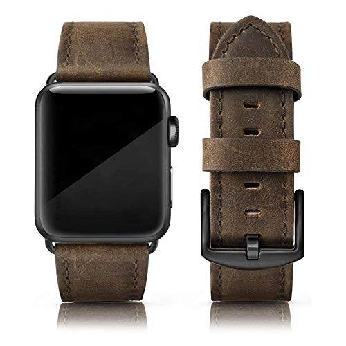 EDIMENS Leather Bands Compatible with Apple Watch 46mm 45mm 44mm 42mm(Series 1 2 3) Band Men Women, Vintage Genuine Leather Wristband Replacement Band Compatible for Apple Watch iwatch Series 10 9 8 7 6 5 4 SE2 SE