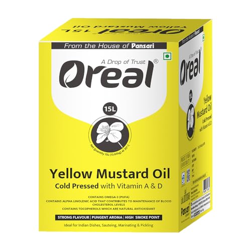 Image of Oreal Cold Pressed Yellow Mustard Oil| Cooking oil | Omega 3 | Omega 6 | Unrefined Oil | Wood Pressed Oil | pili Sarson ka tel (15 Litre)