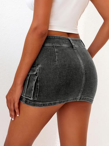 Image of ELLEVEN Low Rise Denim Mini Skirt for Women High Stretch Jean Skirts