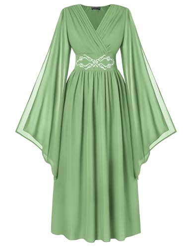 Robe médiévale pour femme silhouette affinée grâce au col en V noir