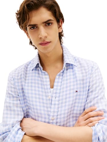 Image of Tommy Hilfiger Men's Long Sleeve Casual Linen Button Down Shirts in Regular Fit