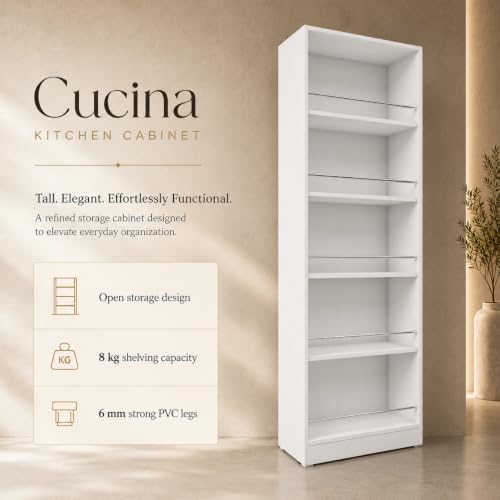 Image of Studio Kook Cucina Tall Kitchen Cabinet with Guard Rails, Moonshine White