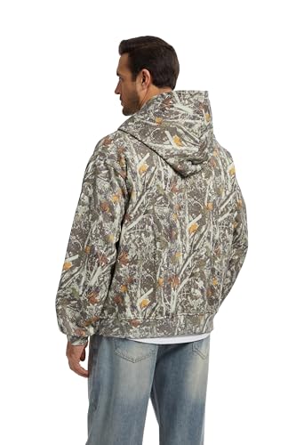 Camo Zip up Hoodie Men Full-Zip Fleece Hoodies Oversized Hooded Sweatshirts Maple Leaf Print Long Sleeve Sweatshirt