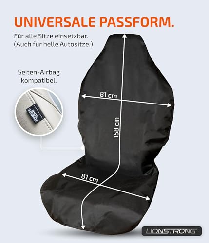Image of LIONSTRONG Car Seat Protector - Universal Compatible, Waterproof, Tear-Resistant & Robust - Black - Car, SUV - Seat Cover - Protects Against Dirt - Easy Cleaning