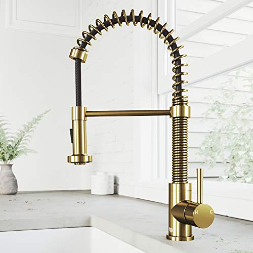 VIGO Commercial Single Hole Lead-Free Single Handle Dual Action Solid Brass Kitchen Sink Edison Smart Faucet, Kitchen Faucets With Pull Down Sprayer in Matte Brushed Gold Finish