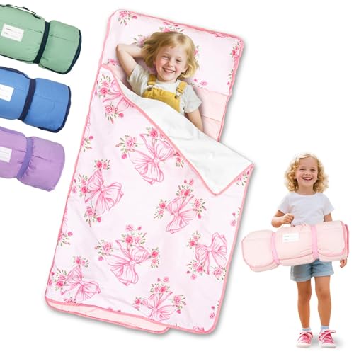 Image of Primlect Toddler Nap Mat, Portable Rolled Sleeping Mat | 51 inchx31 All-in-One Sleeping Bag with Removable Pillow and Soft Blanket, Machine Washable, for Daycare Travel, for Boys Girls