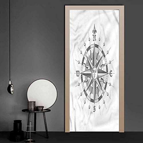 Wall Stickers Compass, Face Sun Drawing Style Peel and Stick Removable Vinyl Door