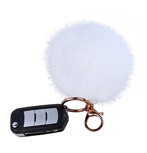Preisvergleich Produktbild Artily Flauschiger Schlüsselanhänger Süße Pom Pon Balls Auto Schlüsselanhänger für Damen Handtasche Anhänger Schlüsselanhänger, Geldbörse, Tasche, Anhänger, Deko-Accessoire, Geschenk, weiß, 8 cm