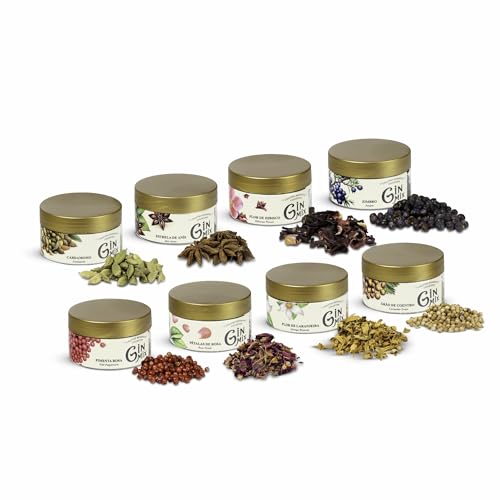 Gin Mix Set de 8 Botánicos en envase individual para Gin Tonic personalizable | Enebro, Cardamomo, Hibisco, Rosa, Azahar, Cilantro, Pimienta Rosa y Anís | Aromáticas para amantes de la Ginebra
