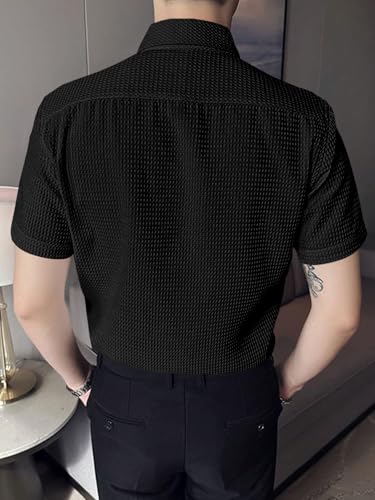 Image of GRECIILOOKS Shirt for Men | Mens Casual Shirt | Men Stylish Shirt | Men Waffle Shirt | Men's Regular Fit | Men Formal Shirt | Short Sleeve Shirt for Summer Outdoor Activities |Textured Shirts for Men