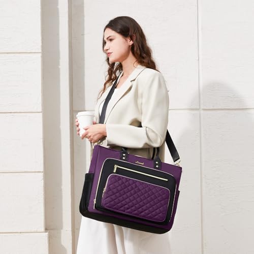 Image of LOVEVOOK Teacher Tote Bag for Women Work, Nurse Bags With Large Cup Holder Laptop Bag With Laptop Compartment, Professional Computer Briefcase Business Purses, Mother Gift, 15.6 Inch