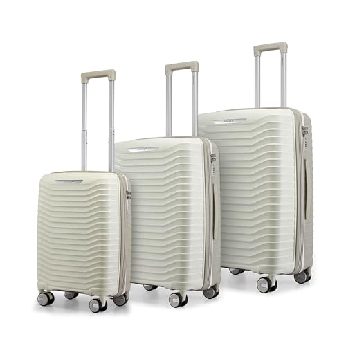 Image of Provogue Coral Hard-Sided PP Trolley Bag Set of 3 | Expandable Space with 8 Wheels Trolley Bags for Travel | Lightweight with Combination Lock | 5 Year Warranty (Grey Cloud /Timberwolf Grey)