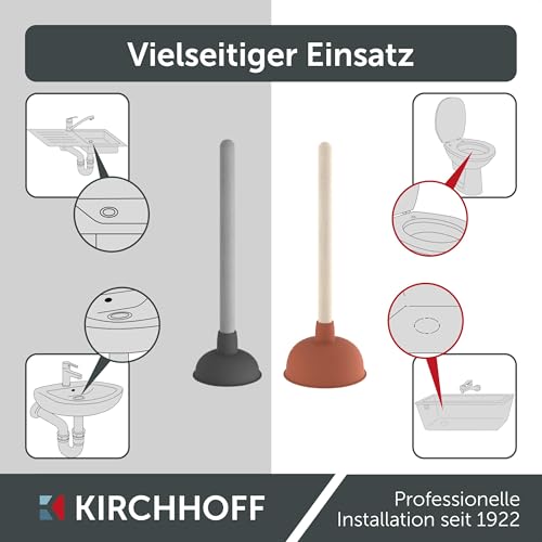 Kirchhoff 99908200 Profi-Pömpel 140 mm, Saugglocke für verstopfte Toilette, Badewanne, Dusche, WC-Pümpel zur chemielosen Reinigung, großer Abflussreiniger bei Verstopfung, Rot