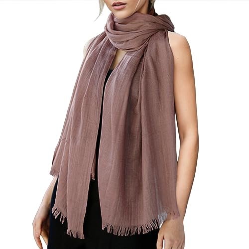 Bufanda de lino y color liso para mujer para invierno y otoño, para todas las estaciones, bufanda de playa, oro rosa, Altoa única