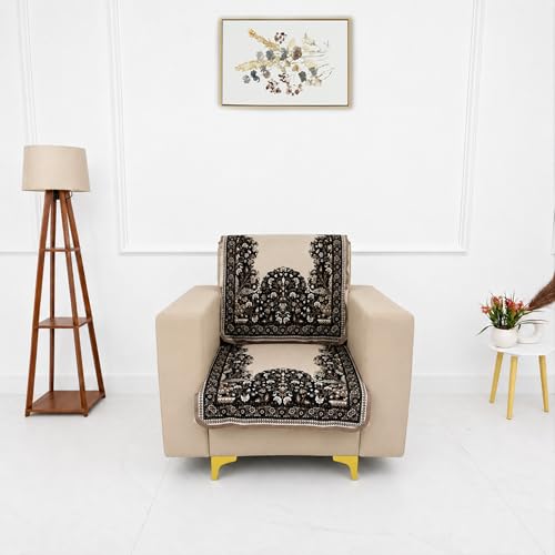 Image of Homerz Premium 'Maharaja Paradise Series' Sofa Cover | Net Fabric Sofa Cover | Washable, Anti-Dust Backed & Wrinkle Resistant Cover (Beige Empress, 1 Seater, Seat Cover with Backrest)
