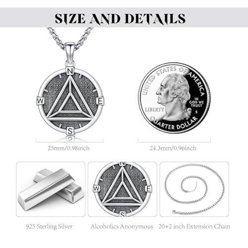 TRISHULA 925 Sterling Silver Alcoholics Anonymous Necklace Sobriety Recovery Symbol Necklace AA Narcotics Anonymous Jewelry Gift2