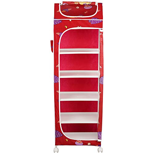 Image of Little One's | 6 Plastic Shelves Foldable Baby Storage Box (Made in India), ISI Certified, Unbreakable Material, (Steel Structure)| Aquatic Red | H6 /FR