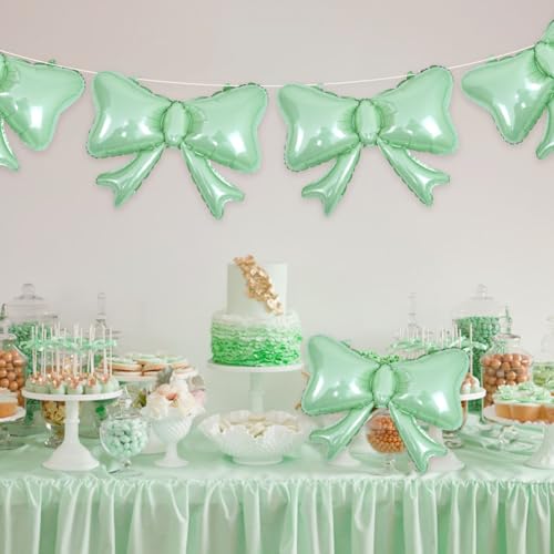Image of 6 Pieces Bow Balloons, Sage Green Metallic Foil Bow Balloon, Big Light Green Bowtie Balloons for Happy Birthday Party, Baby Shower, Wedding Bridal Shower, Balloon Garland Accessories