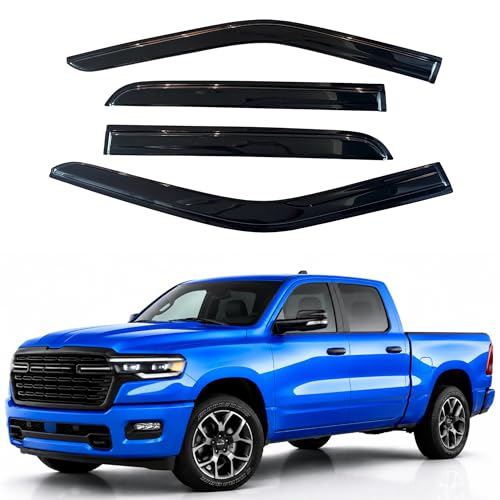 Image of IG Window Visors Fit for 2019-2026 RAM 1500 Crew Cab (Excludes Classic Model), Out-Channel Rain Guards Vent Wind Deflectors 4PC, Truck Accessories for 19-26 RAM 1500 Crew Cab (Full-Size Cabs)
