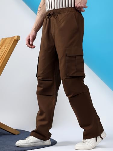 Image of KOTTY Men's Solid Mid Rise Utility Pocket Button Willow Blue Regular Cargo