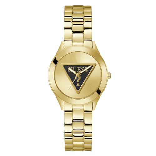 Image of Guess Stainless Steel Black Dial Women's Analog Watch-Gw0675L2, Band Color:Gold
