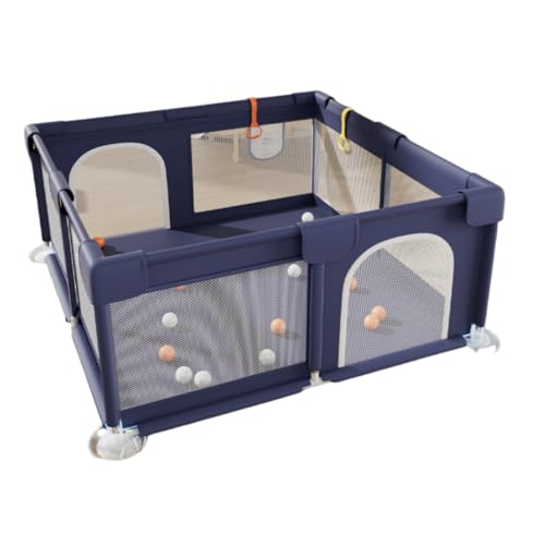 TIMDU ベビーサークル 大きめ 高66cm 子供遊び用 室内外対応 堅固さ 滑り止め 安全プレイヤード 洗濯可能 洗える 広々空間で楽しく安全に遊べる メッシュタイプのベビーサークル 自立式 ベビーゲート サークル 軽量 (ダークブルー,130*130