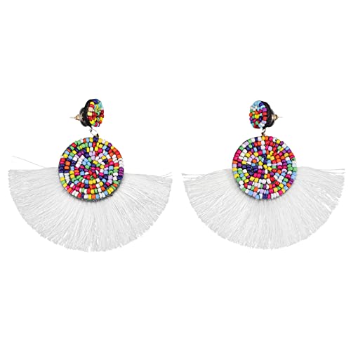 Boucles d'oreilles pendantes ultra légères en perles et franges blanches anti-inconfort