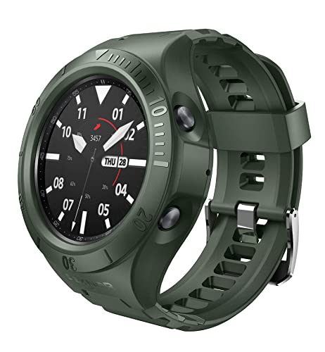 Dexnor for Galaxy Watch 3 Case with Band 45mm,[Built-in Adjustable Band & Raised Bezel] Rugged Military Grade Shockproof Cover with Strap for Samsung Watch 3-45mm Women Men-Green