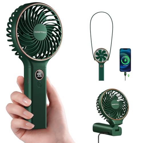 Image of SWEETFULL Handheld Portable Fan, 5000mAh Rechargeable Battery, 6 Speed Wind, LED Digital Display, Foldable Electric Personal Mini Travel Fan with Backup Power, Summer Essentials Gifts for Women Girl