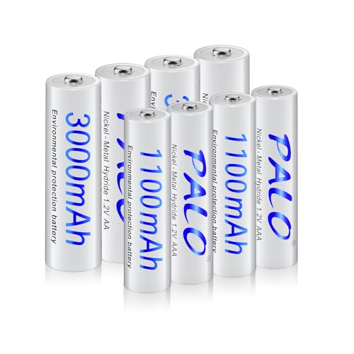 Mspalocell Pilas Recargables AA 3000mAh & Ni-MH Pilas Recargables AAA 1100mAh 1.2V para Solar, 8 Piezas con Caja guardapolvo, Alta Capacidad 1300+ ciclos Pilas Recargables AAA