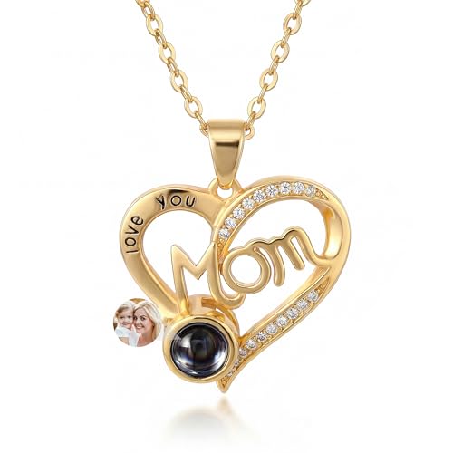Easycosy Regalo Dia de la Madre, Collar con Foto Personalizada para Mujer, Collar con Colgante Personalizado Proyección con Imagen, Idea Regalo para Mamá, Mujer, Esposa, Aniversarios de Cumpleaños