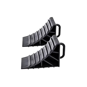 wellenshop Lot de 2 cales de roue avec poignée en plastique noir pour remorque, voiture, camping-car, caravane
