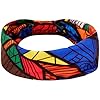 MINACHI Bohemian Style Wide-Brimmed Knotted Headband, Navy Yellow Orange Red Brocade Ethnic Print, Women’s Hair Accessory